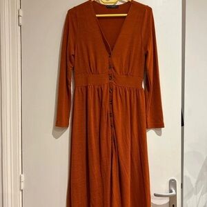 Chic Long Sleeve Button-Down Dress in Rust